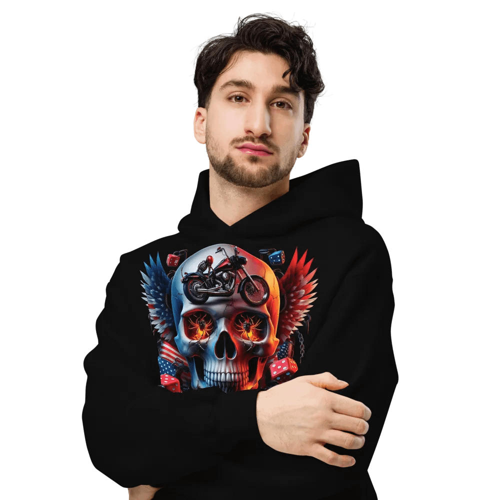 Fire and Fury Skull Motorcycle Unisex Hoodie #24 product image (6)