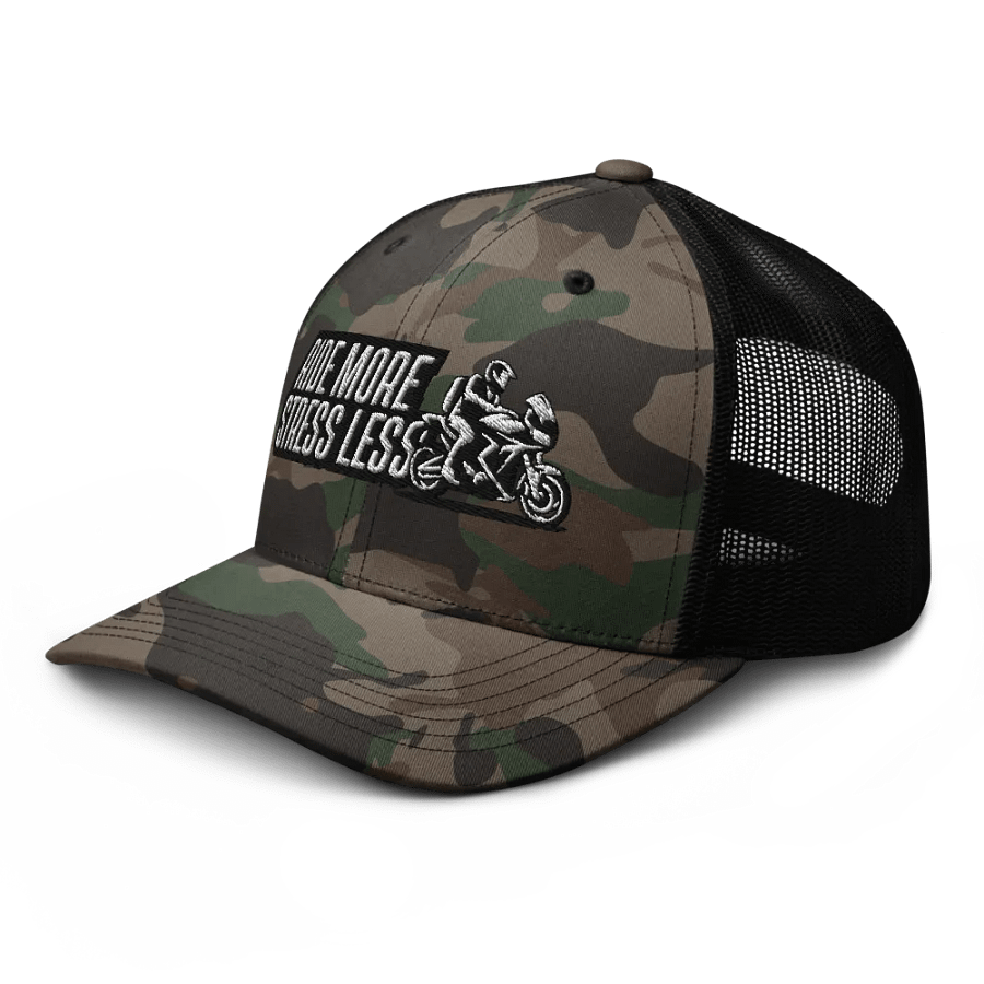 Stress Less Camo Trucker Hat | Ride more stress less product image (6)