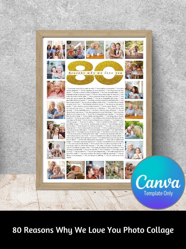 80 Reasons Why We Love You Photo Collage Canva Template product image (1)