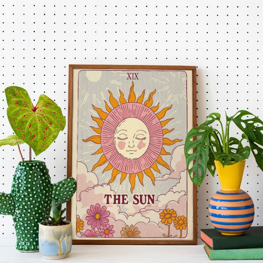 The Sun Tarot Card in Pastel Colors Retro Art Print product image (26)