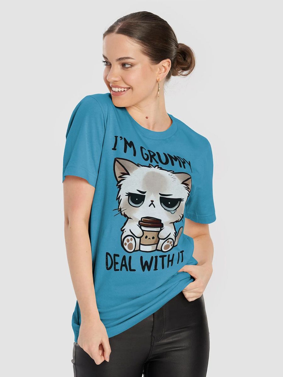 "I’m Grumpy, Deal with It" Coffee Cat T-Shirt – Adorably Moody Design product image (8)