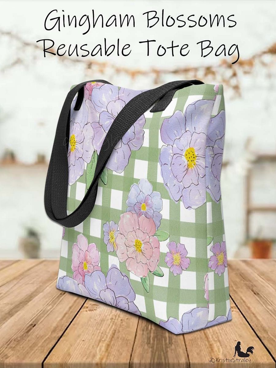Gingham Blossoms - Lg Lavender Flowers on Green Gingham product image (1)