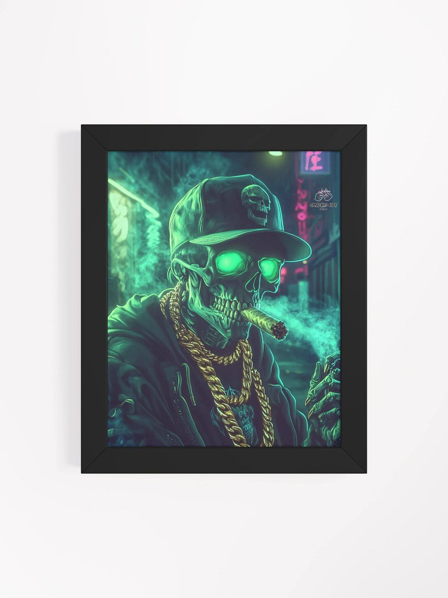 Glow Up Smoke” Framed Skeleton Poster – Neon Stoner Art for Homes, Mancaves, Dispensaries & Lounges product image (24)