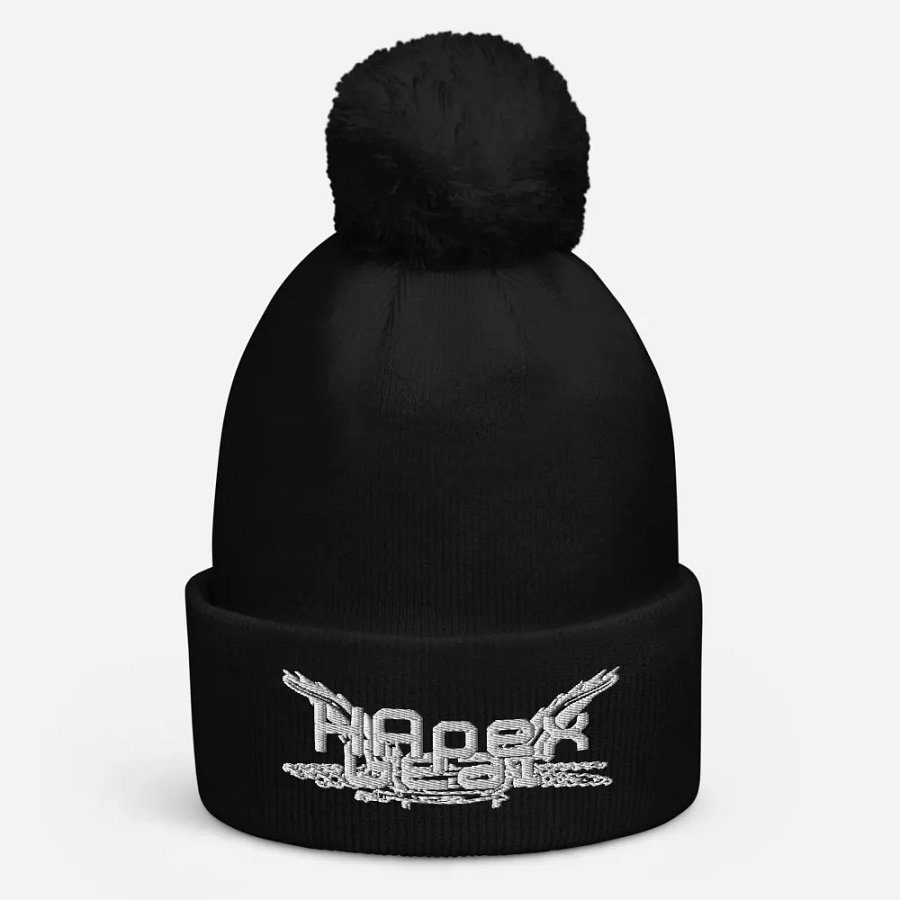 Beechfield Pom-Pom Beanie - Embroidered - White HApex Gear Black product image (5)