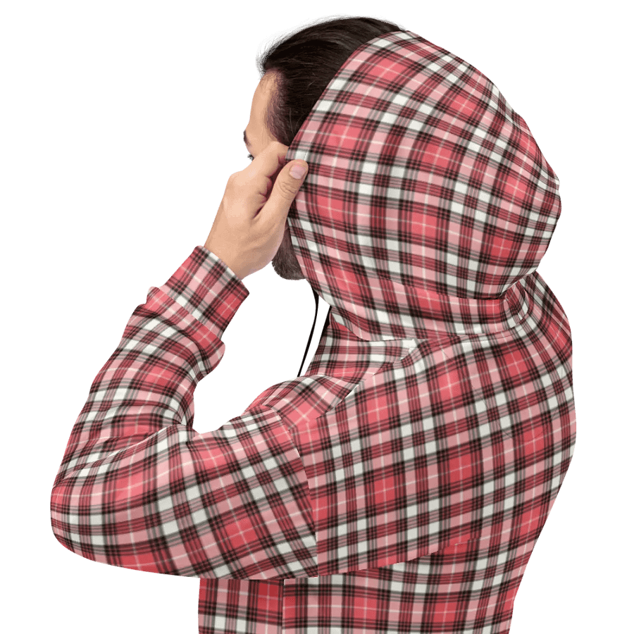 Coral Pink, Black, and White Plaid Hoodie product image (8)
