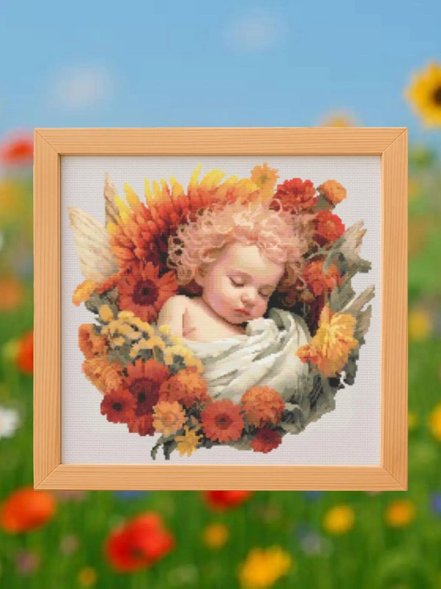 Baby Wildflowers Angel Cross Stitch Pattern product image (1)