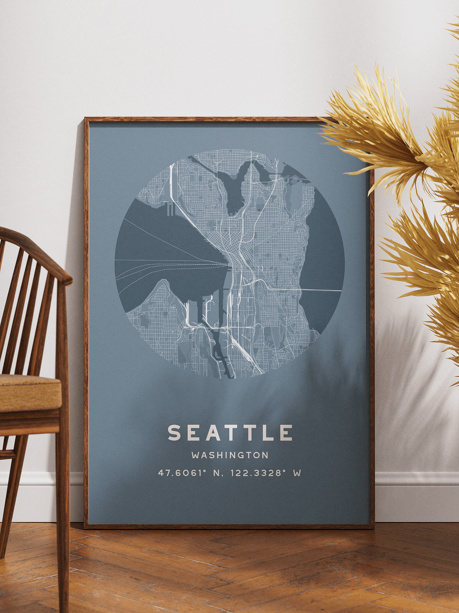 Seattle Street Map Poster – Blue Minimalist Circular City Art product image (1)