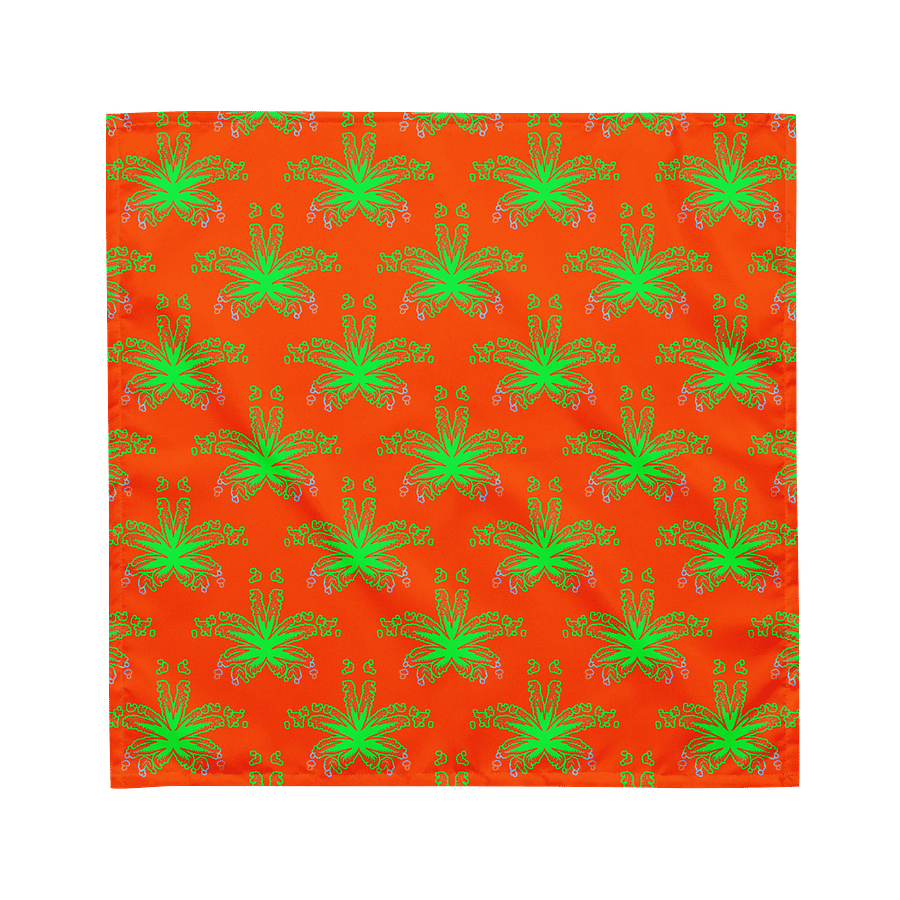 Orange Green Ganja Weed Leaf Bandana, Cannabis Stoner Summertime Pot Leaves Pattern Accessory, Twisted 420 Reefer Festival Fashion product image (1)