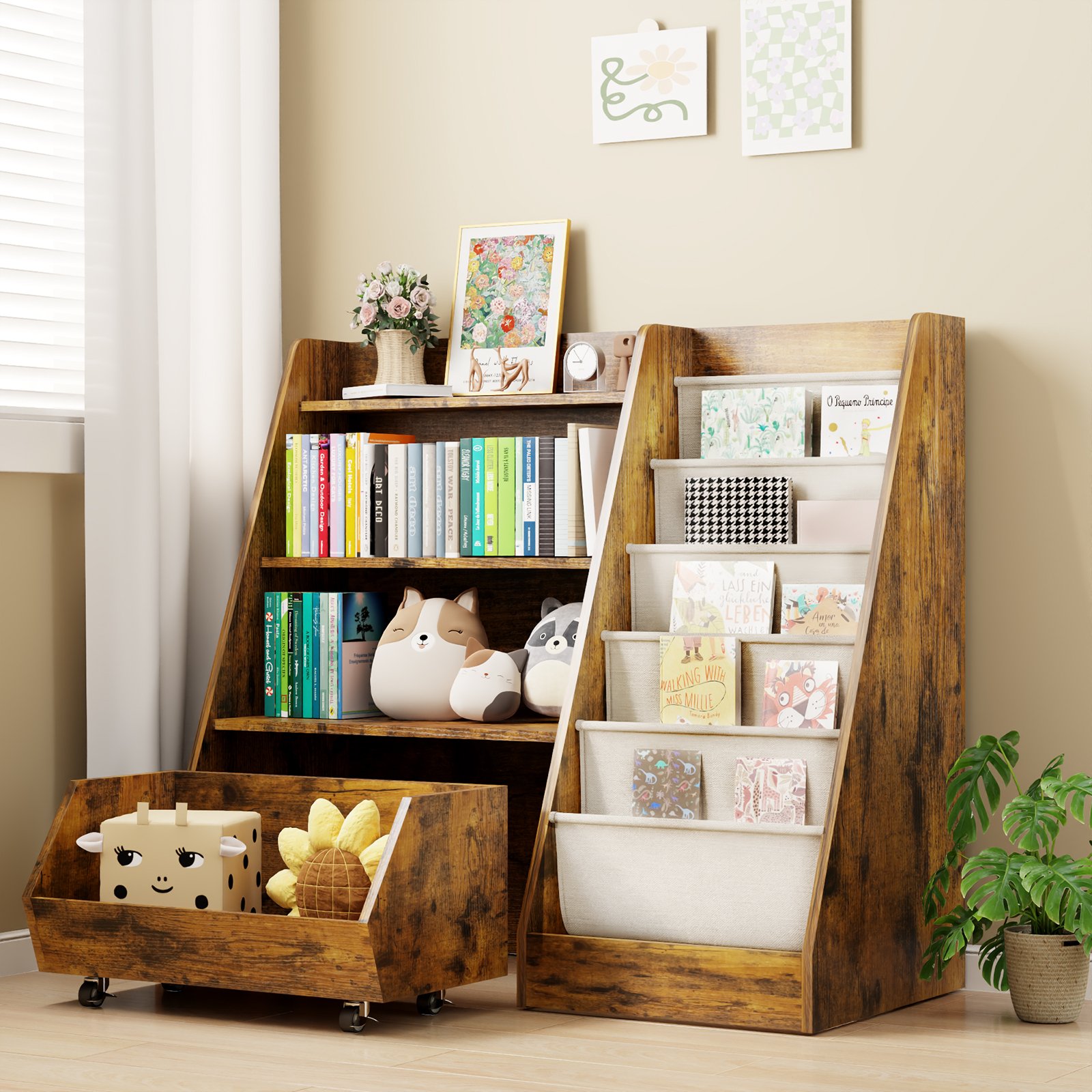 4-Tier Kids Bookshelf and Toy Storage, Book Shelf for Kids Rooms, Wooden bookcase for Toddler Children Baby in Nursery Playroom Living Room - Idea Gifts for Boys and Girls (Brown product image (7)