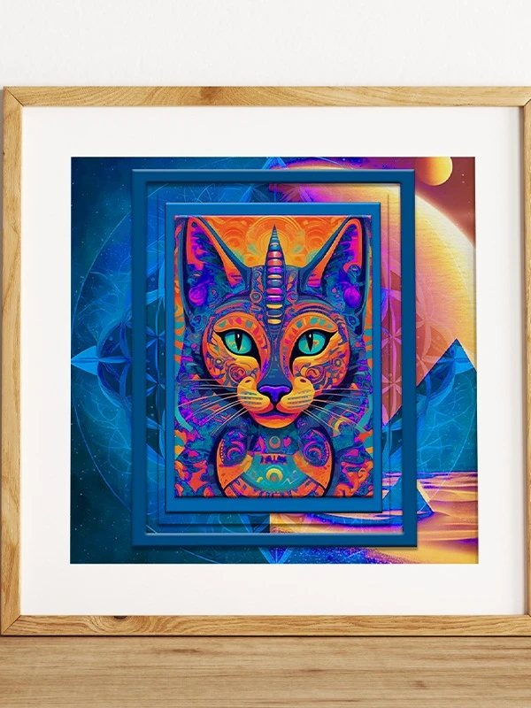 Space Cat Blue Orange Square Poster product image (2)