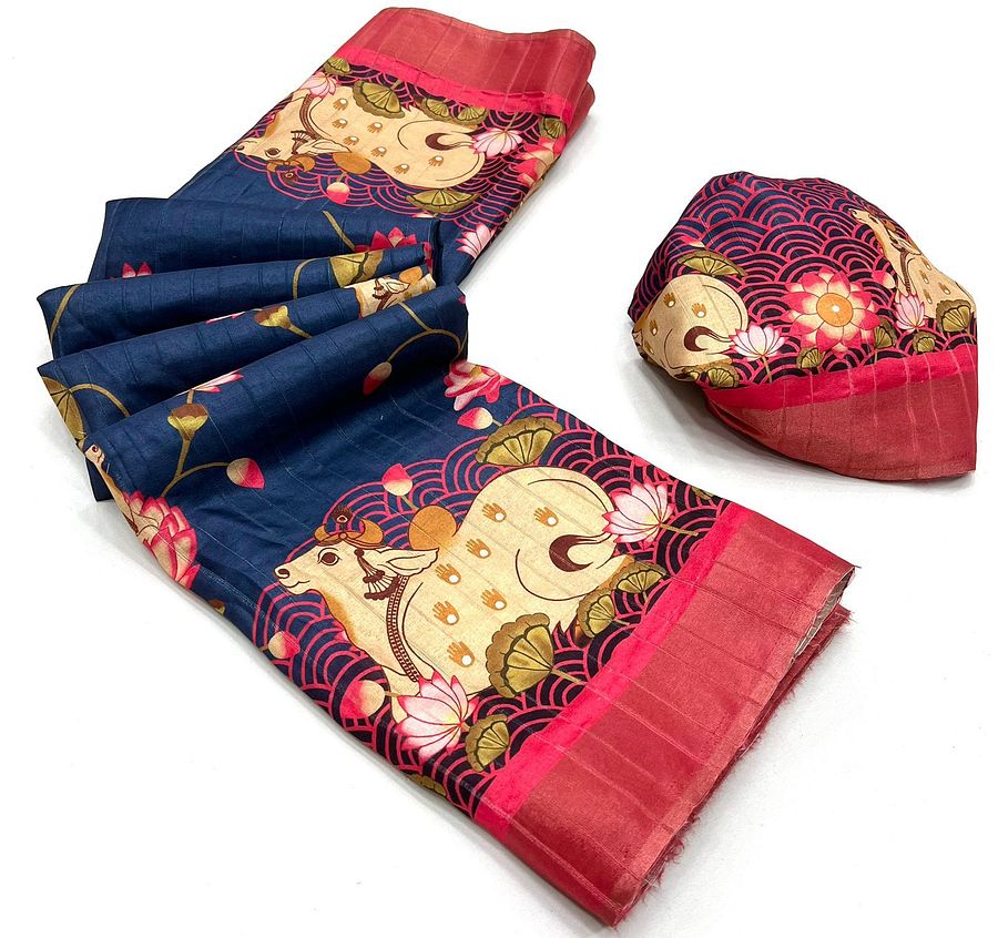 Soft Handloom Silk beautiful kalamkari flowers Print Designer Saree product image (12)