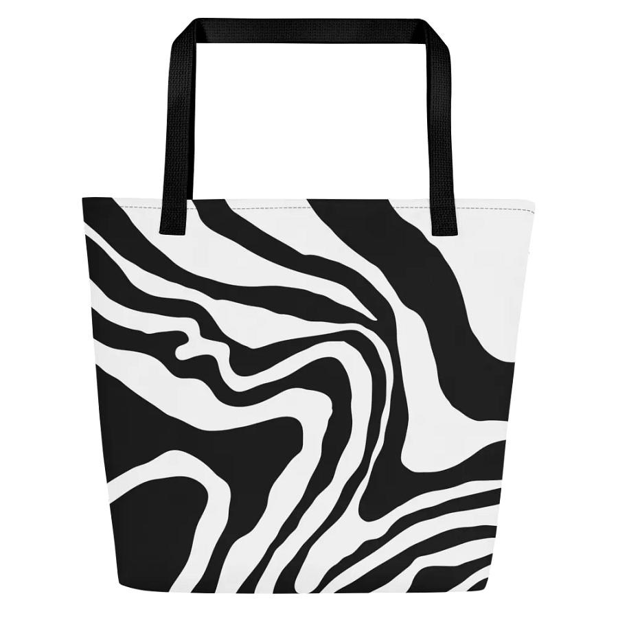 All-Over Print Large Tote Bag w/ Pocket - Black and White Wave Design product image (4)