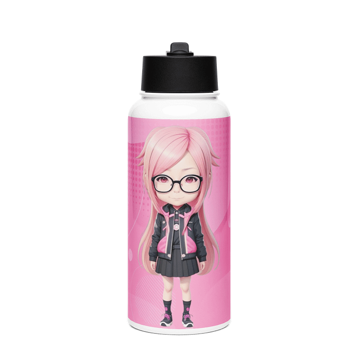 (PINK CHIBI) K Stainless Steel Water Bottle with a Straw Lid product image (1)
