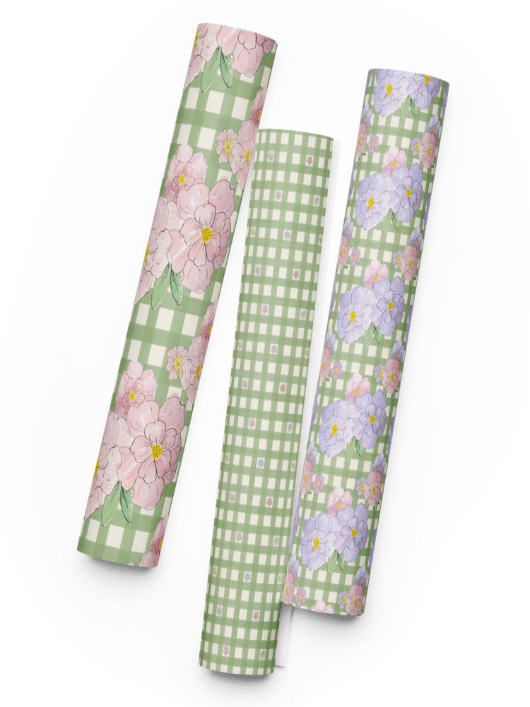 Gingham Blossoms Wrapping Paper Set of 3 Sheets product image (12)