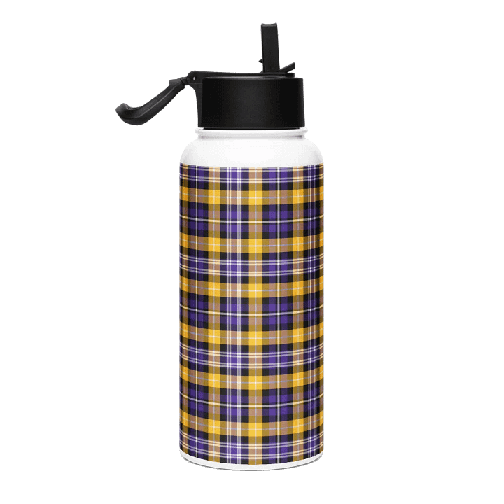 Purple and Yellow Gold Sporty Plaid Water Bottle product image (1)