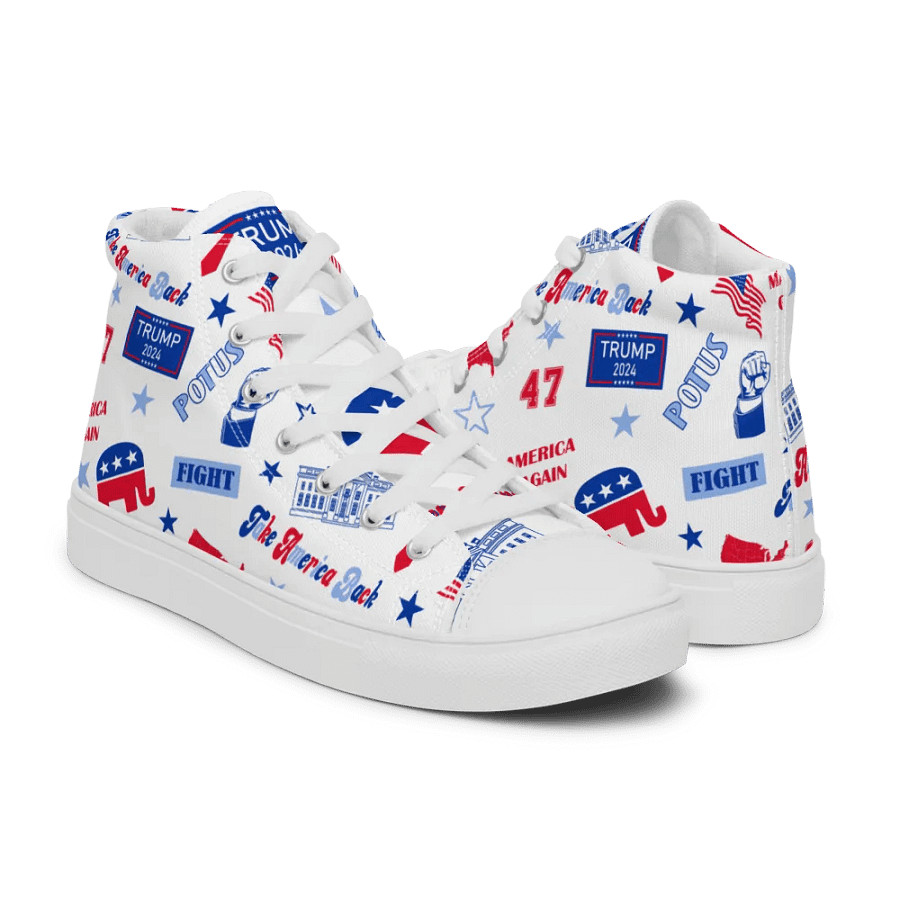 Trump 2024 Republican Patriot Make America Great Again White Pattern High Top Canvas Shoes for men product image (11)