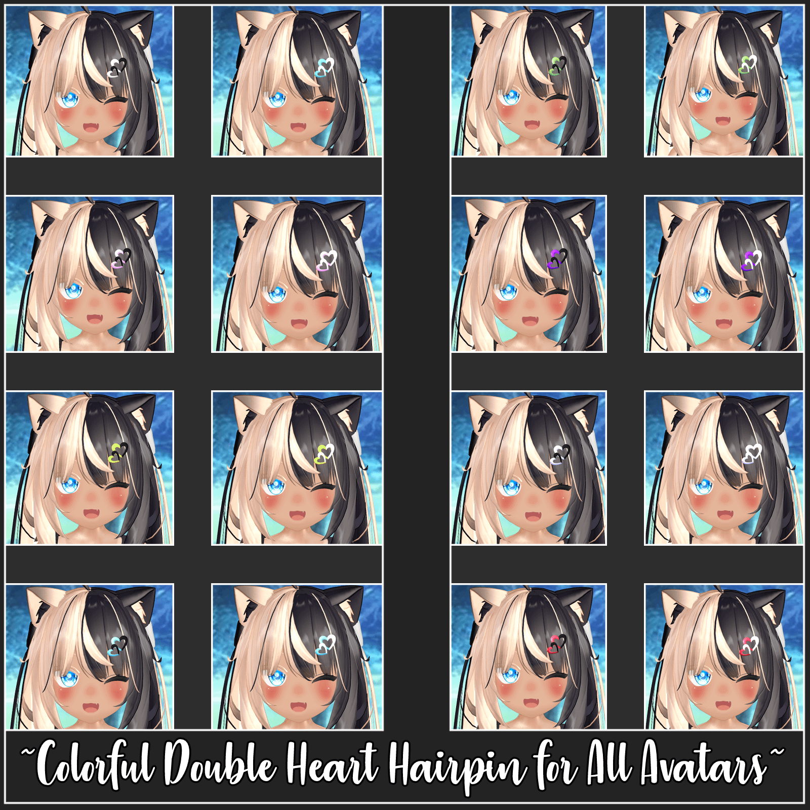 Colourful Double Heart Hairpin for All Avatars product image (1)