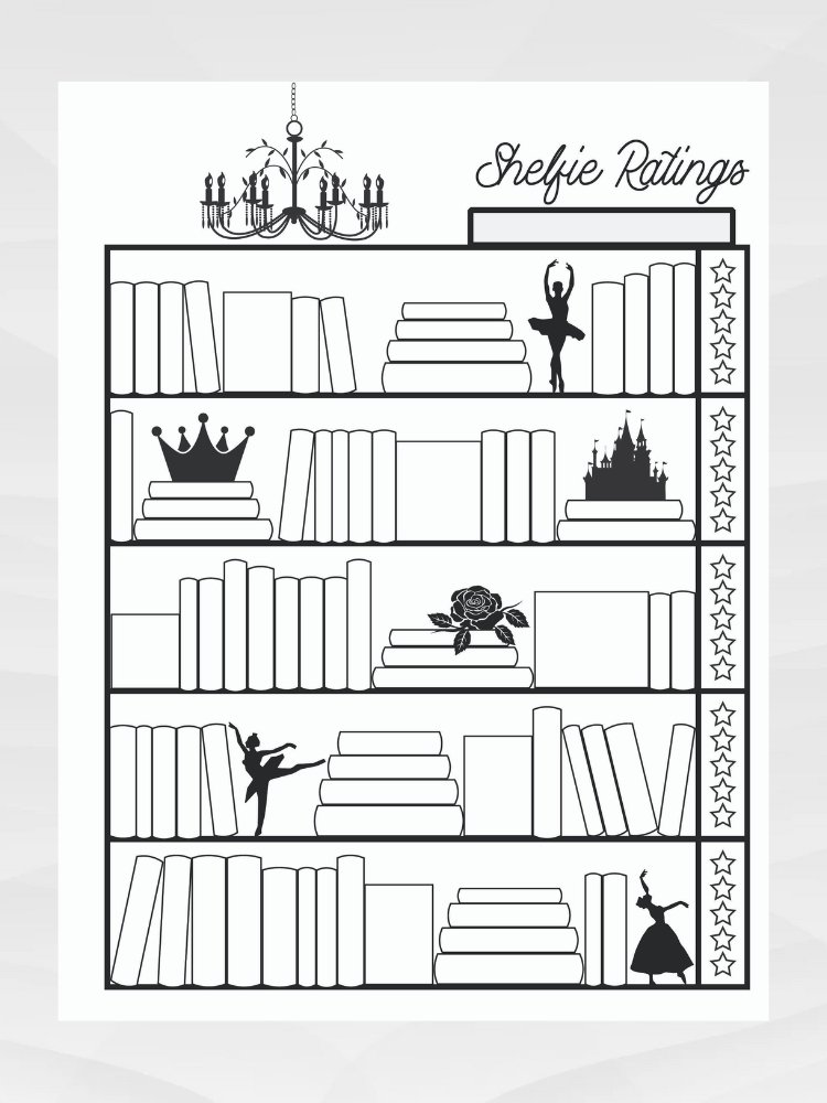 Shelfie Ratings Book Tracker, Black and White Printable Bookcase Journal Log with 7 Themes product image (6)