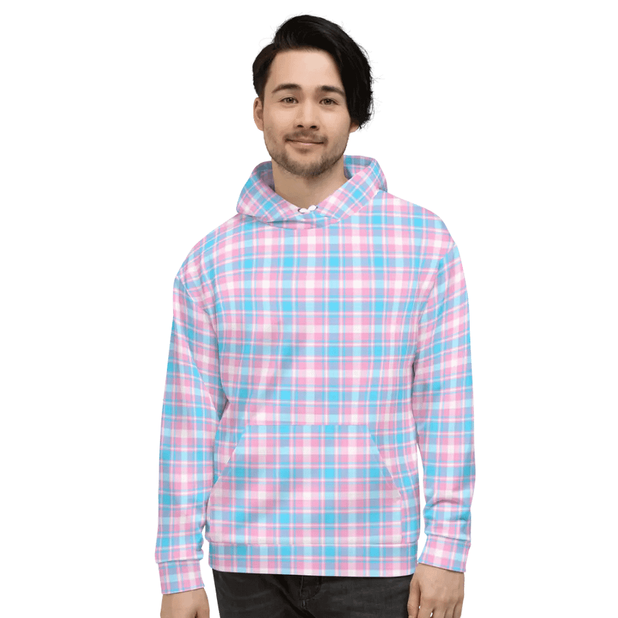 Baby Blue, Pink, and White Plaid Hoodie product image (2)