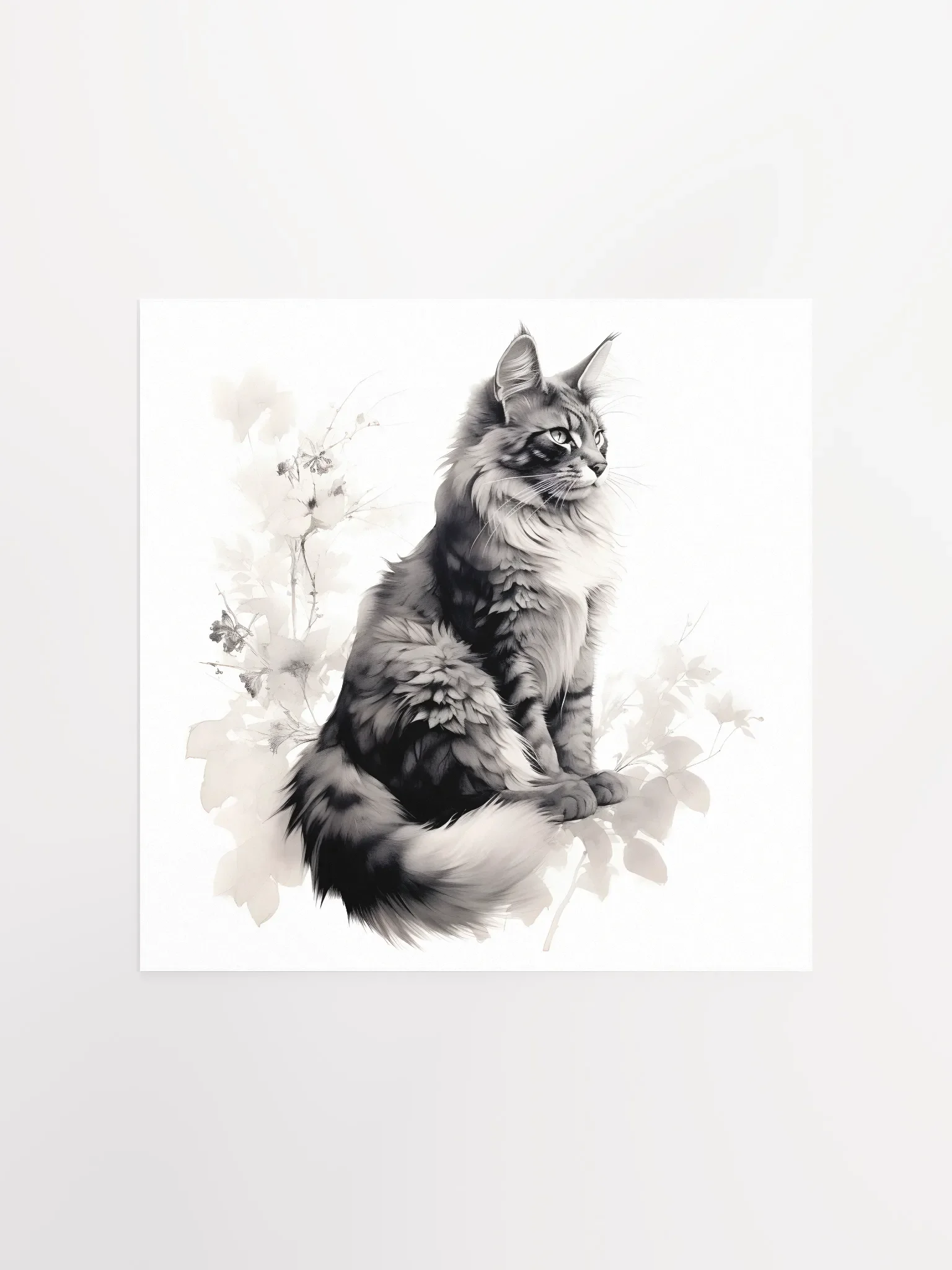 Maine Coon Floral Ink Poster product image (1)