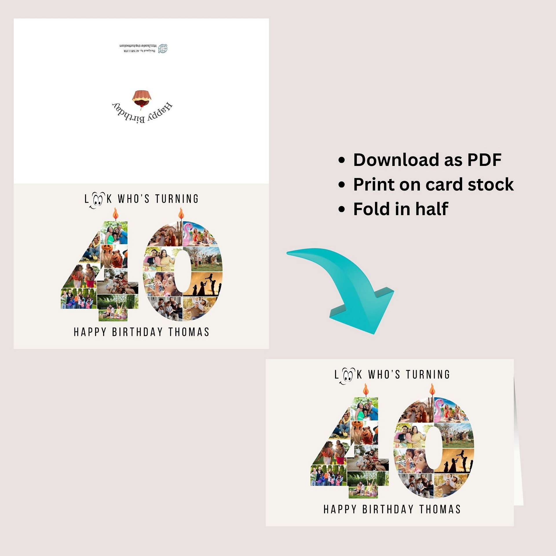 40th Birthday Number Photo Card Canva Template product image (7)