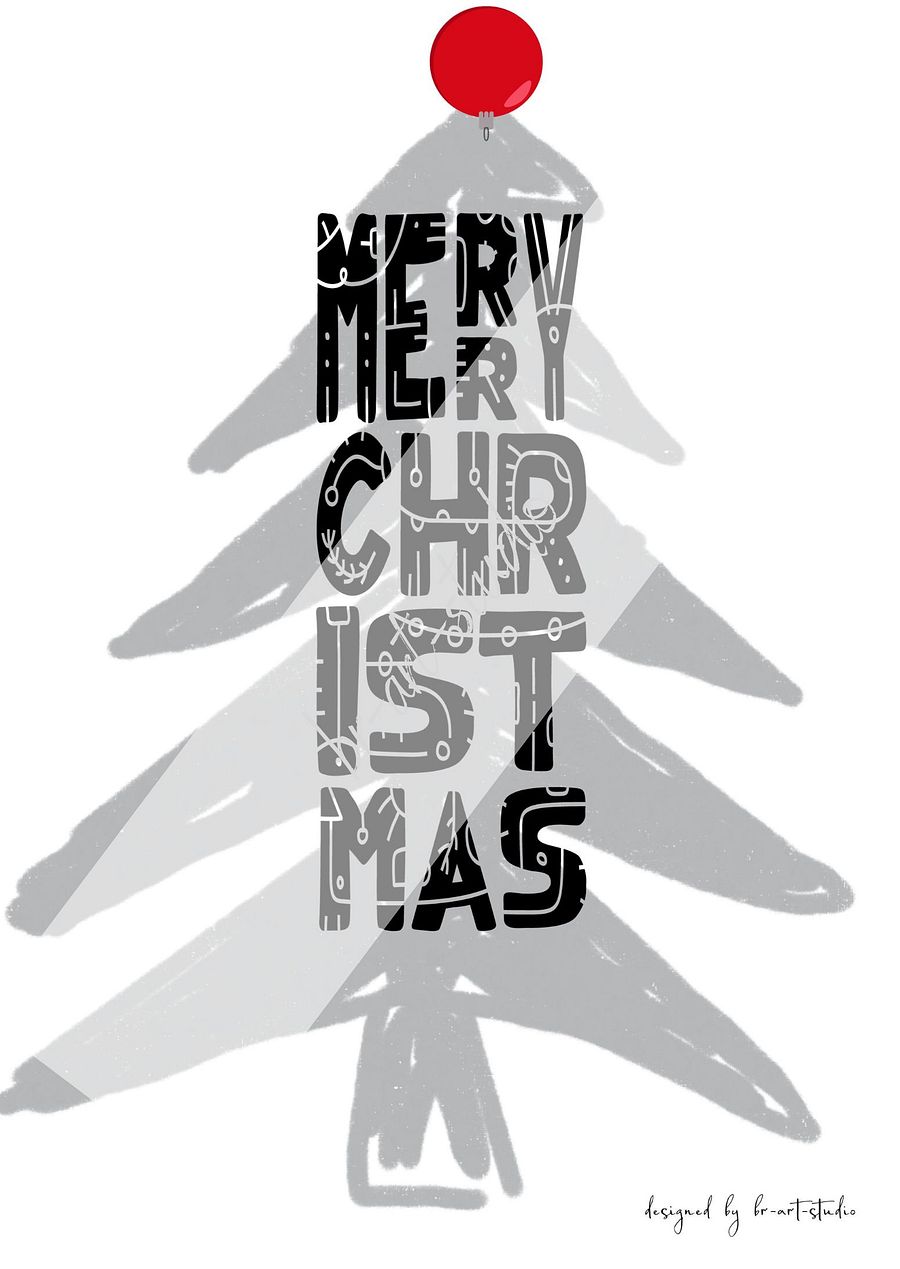 Foldable Christmas card, hand drawn, grey, black, red product image (3)