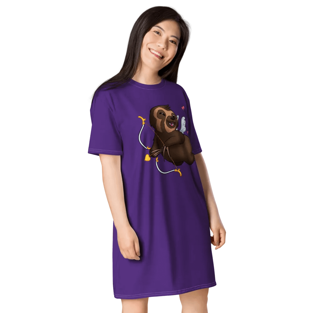 Purple Cupid Sloth Love T-Shirt Dress product image (4)