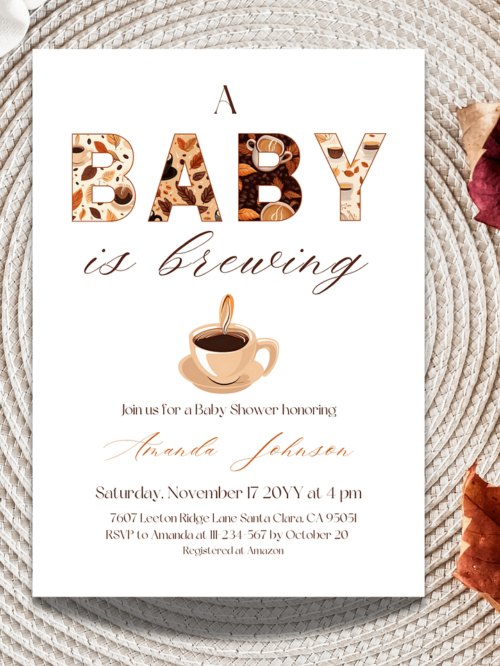 A Baby is Brewing Baby Shower Invite, Rustic Fall Baby Shower, Coffee Themed Brunch Invitation, Digital Download Editable Canva Template product image (1)