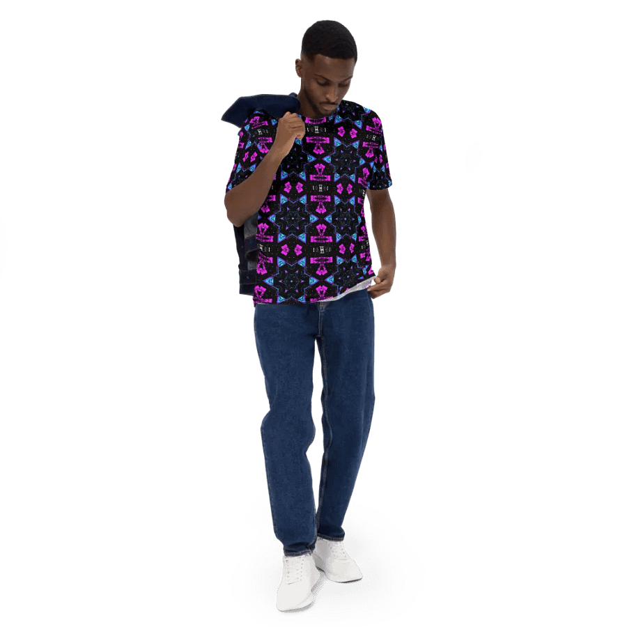 Abstract Pink, Turquoise and Black Repeating Star Pattern Men's T Shirt product image (2)