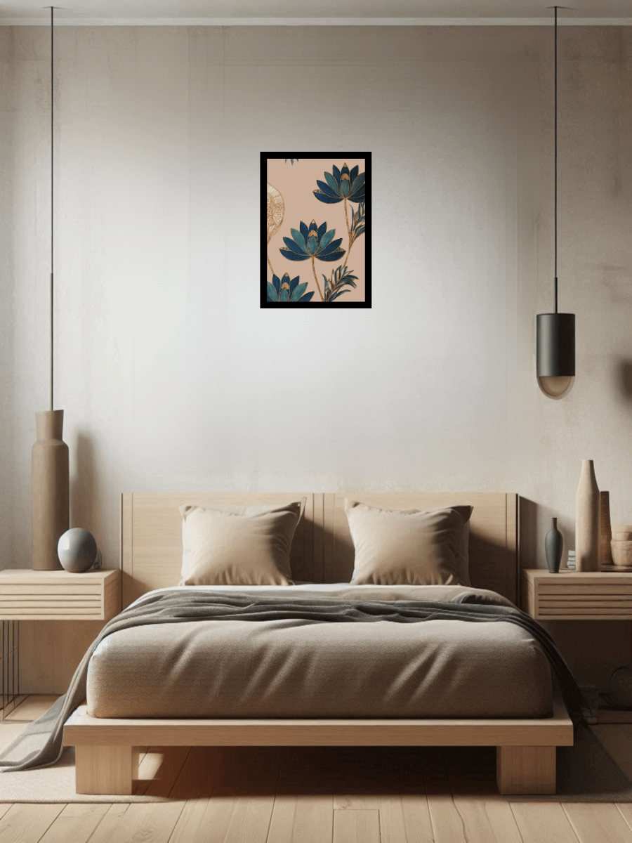 Lotus Serenity – Framed Floral Wall Art in Deep Blue and Gold product image (6)