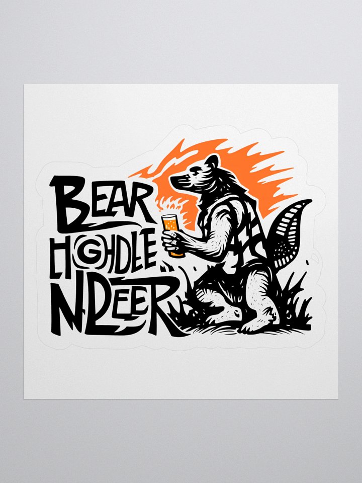 Flame-Backed Bear Holding Beer | Bold Lettering Art Sticker product image (3)