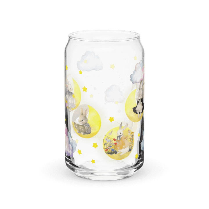 Bunny on the Moon Glass Sipper Can with Bamboo Lid & Straw – 16 oz | Whimsical Rabbit-Themed Can Glass | Cute Moon & Stars Design | Perfect for Iced Coffee, Smoothies, and More product image (1)