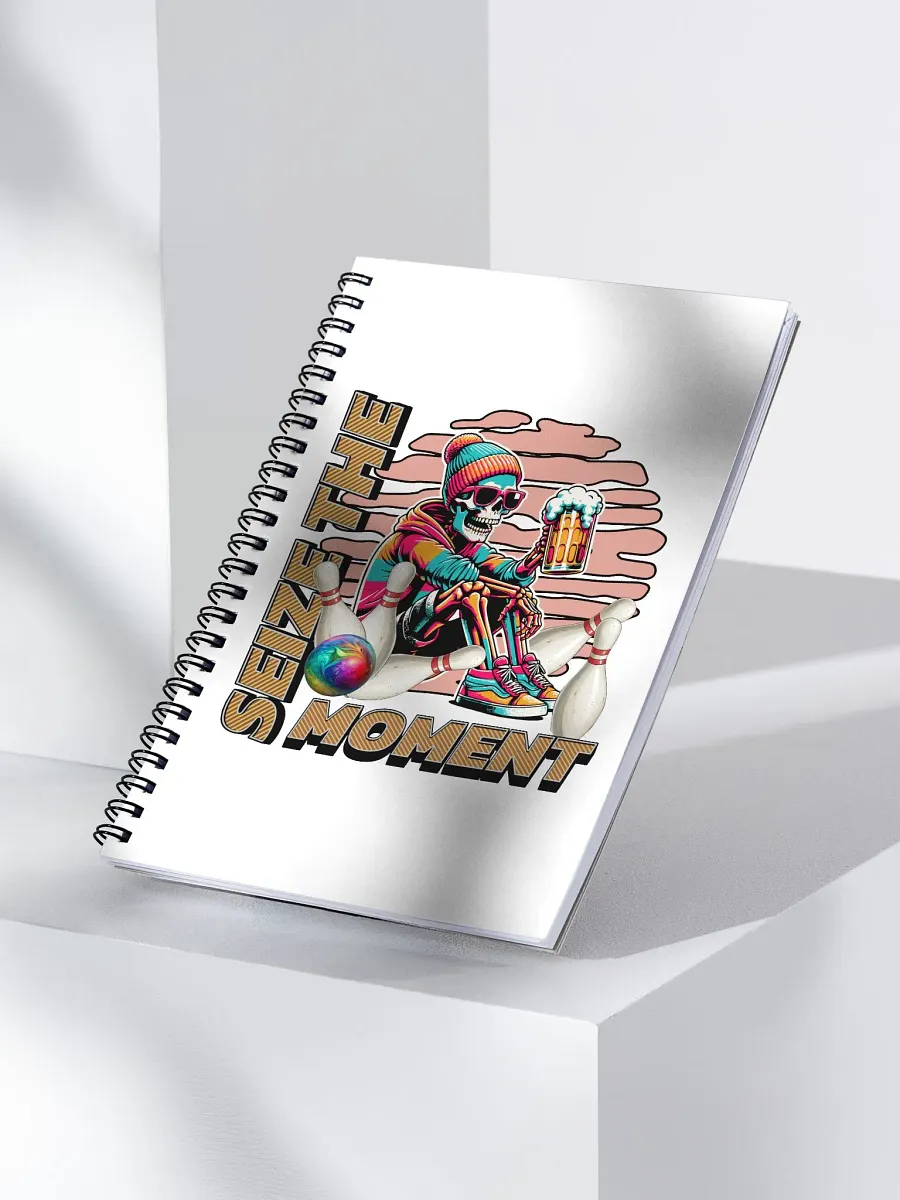 Seize the Moment Skeleton Beer Bowling Spiral Notebook product image (3)