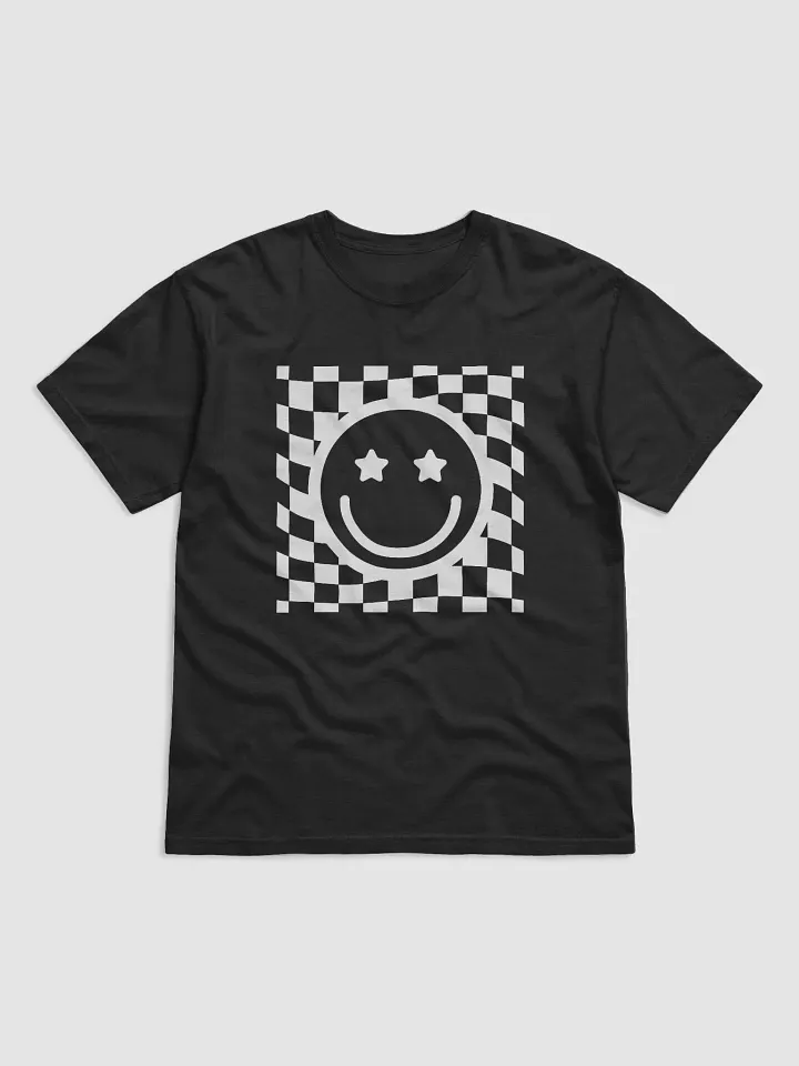 Starry-Eyed Smiling Face on a Checkerboard | Cute Retro-Style Trendy Aesthetic T-Shirt | Retro Rock Music-Inspired Tee product image (2)