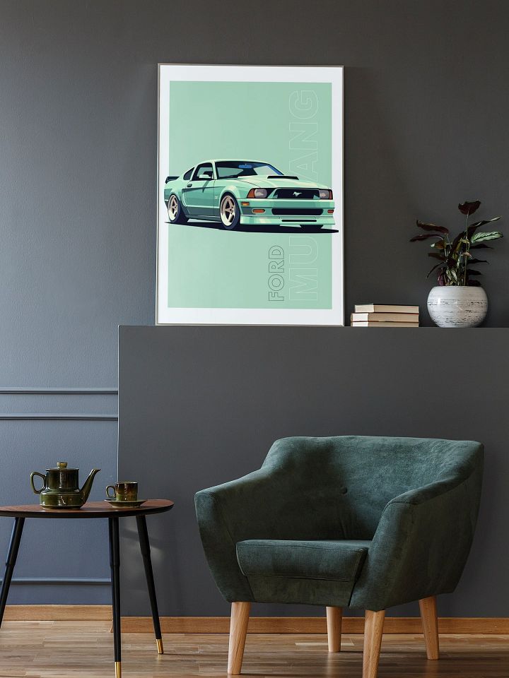 Vintage Ford Mustang GT Art Print, Classic Muscle Car Poster, Retro Automotive Wall Art, American Muscle Car Enthusiast Gift, Car Collector product image (2)