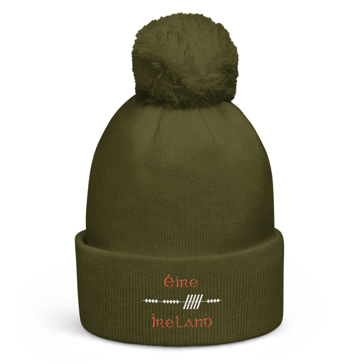 Ireland/Éire Scholastic Style Ogham, green with white and orange, embroidered Pom-Pom Beanie product image (1)
