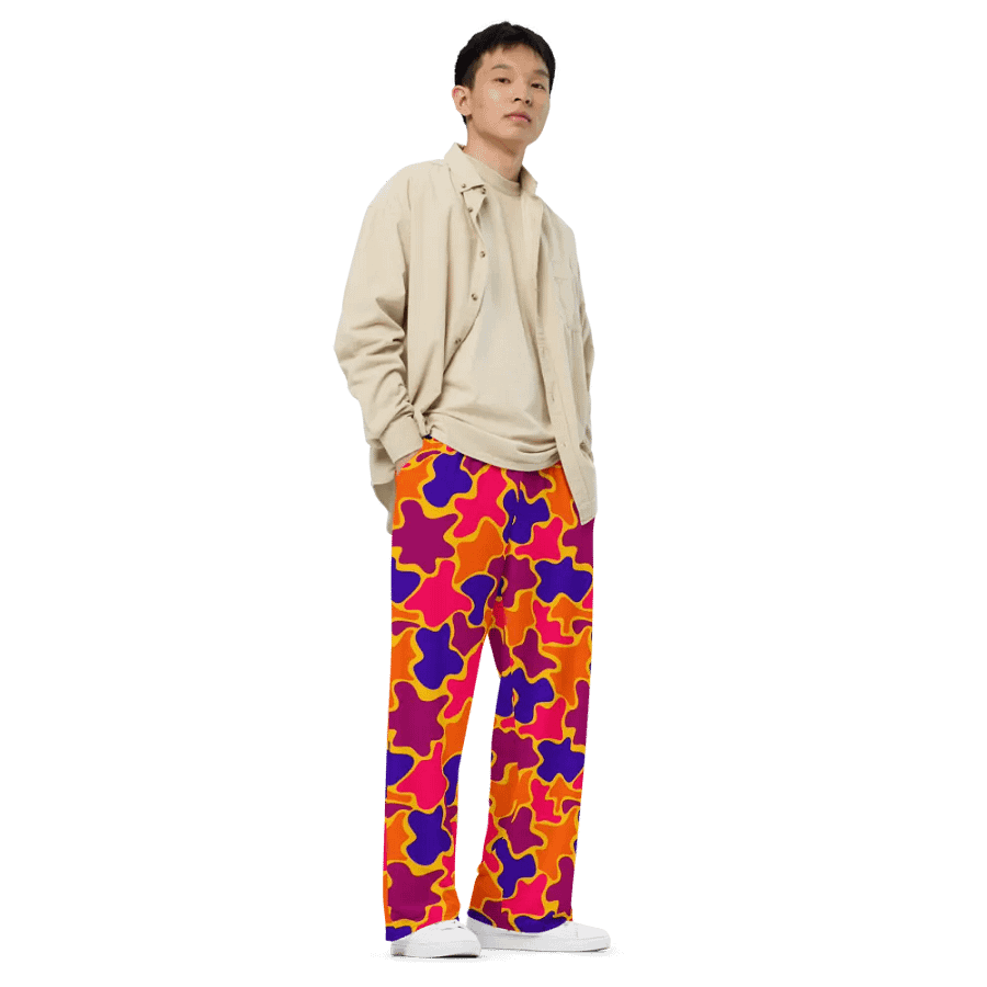 Multi Colored Pattern Blobs Unisex Wide leg Pants product image (8)
