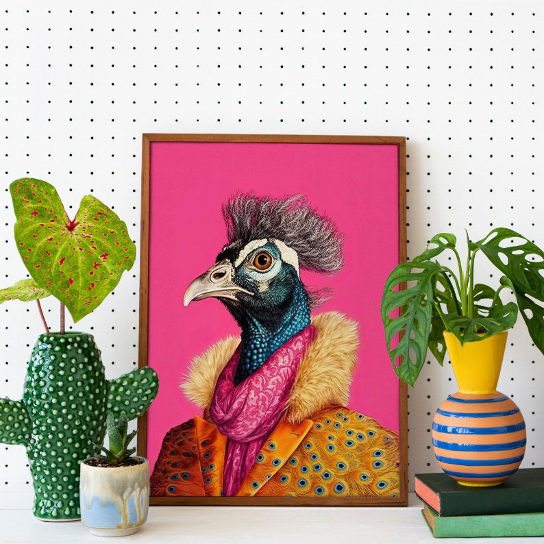 Anthropomorphic Peacock in Yellow Coat Animal Portrait product image (25)