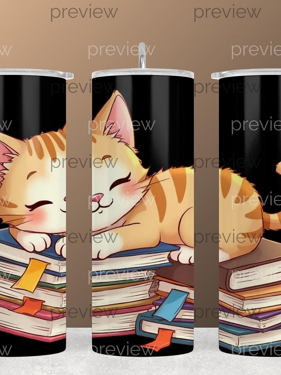 Cute Sleeping Orange Tabby Cat on Colorful Books - Clipart for Sublimation Design Print On Demand Personal Use, Wall Art, Bookmarks t-shirt product image (5)