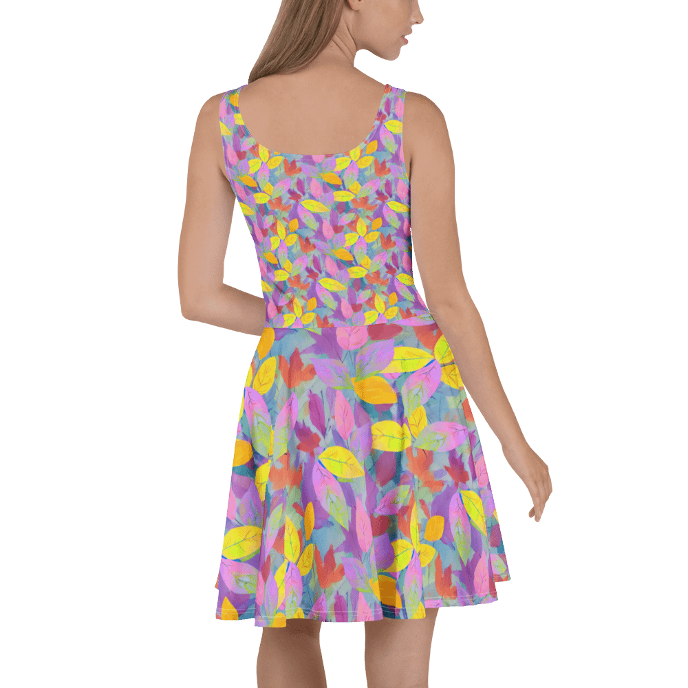 Yellow Pink Leaves Skater Dress product image (4)