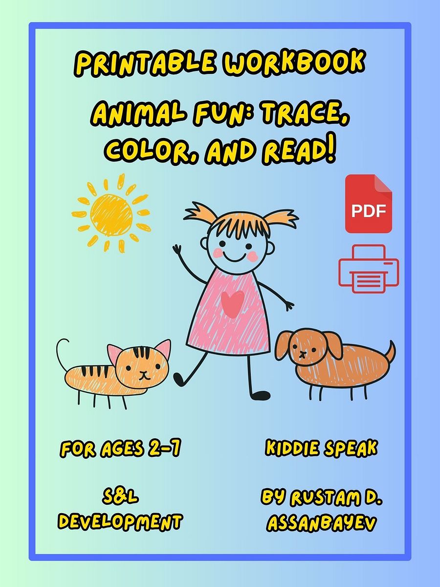 Printable Worksheets: Animal Fun – Trace, Color, and Read product image (1)
