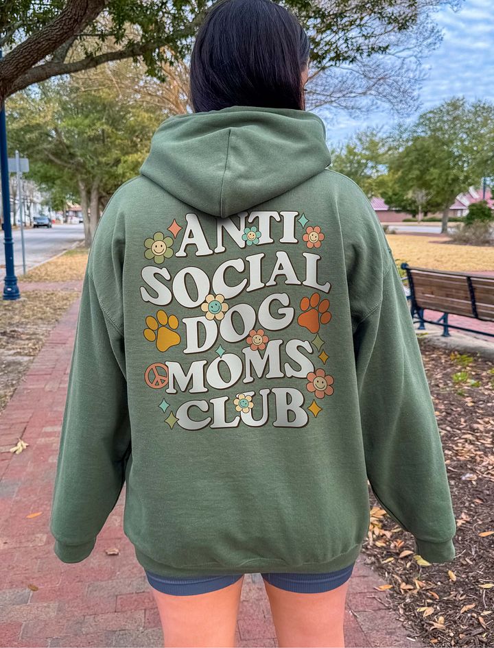 Anti Social Dog Moms Club Retro(White) Hooded Sweatshirt | Funny Introvert Hoodie for Dog Moms product image (20)
