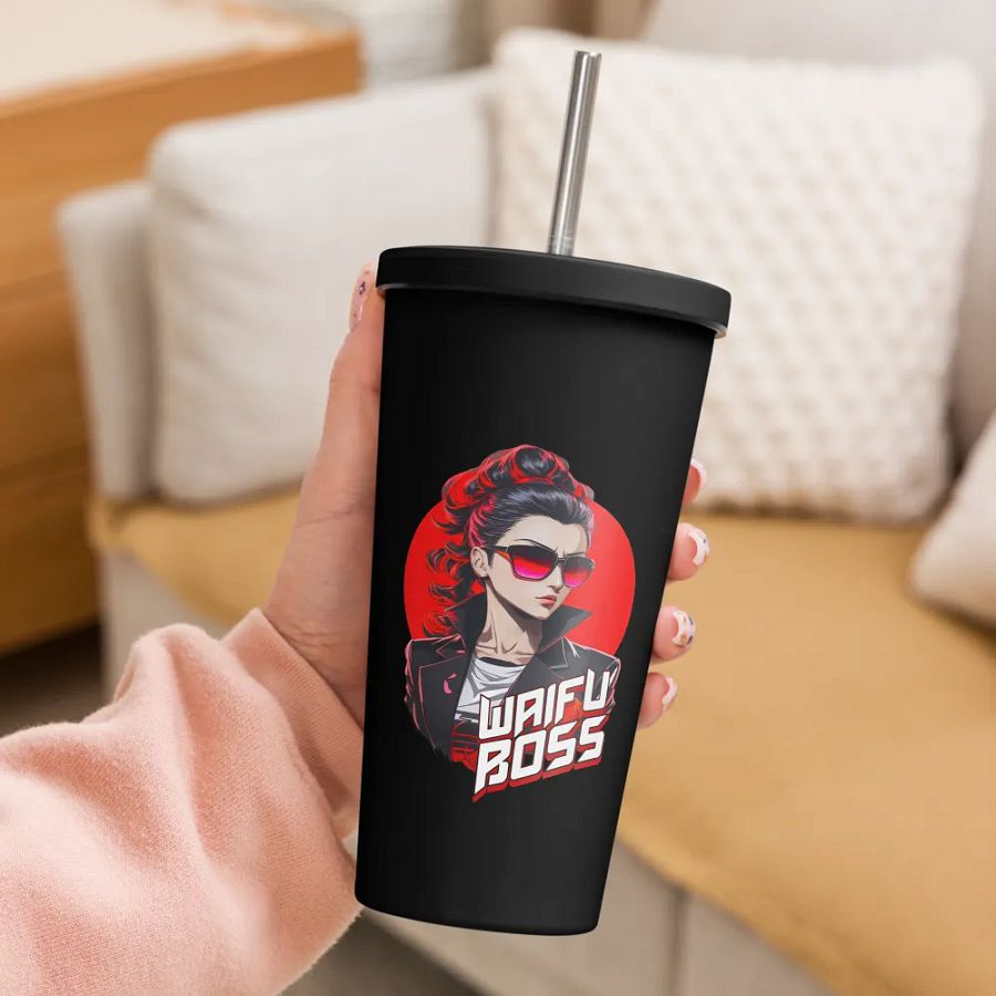 Waifu Boss 20 oz Tumbler Cup - Black - Insulated Tumbler with a Straw v2 product image (3)
