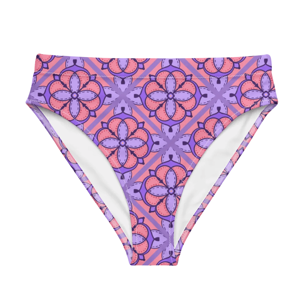 Peach and Lilac Symmetry Pattern High Waisted Bikini Bottom product image (6)