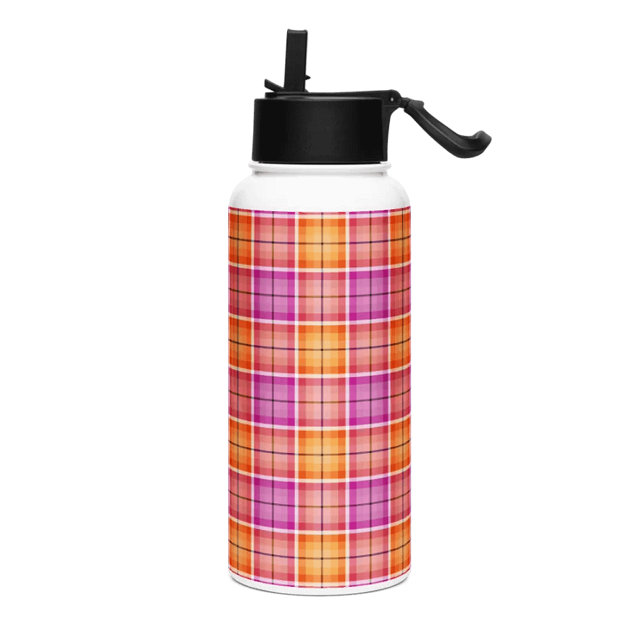 Bright Orange and Pink Plaid Water Bottle product image (2)