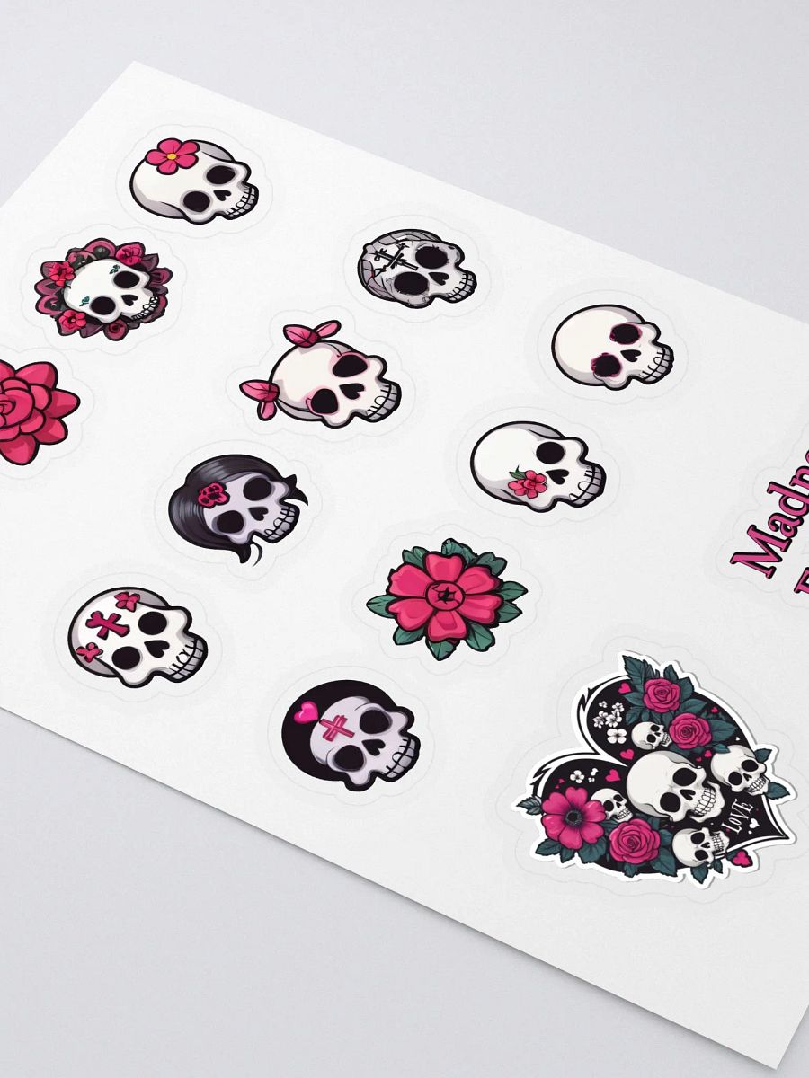 Cute Goth Girl Skulls and Flowers Sticker Set - Collector's Sticker Pack product image (3)