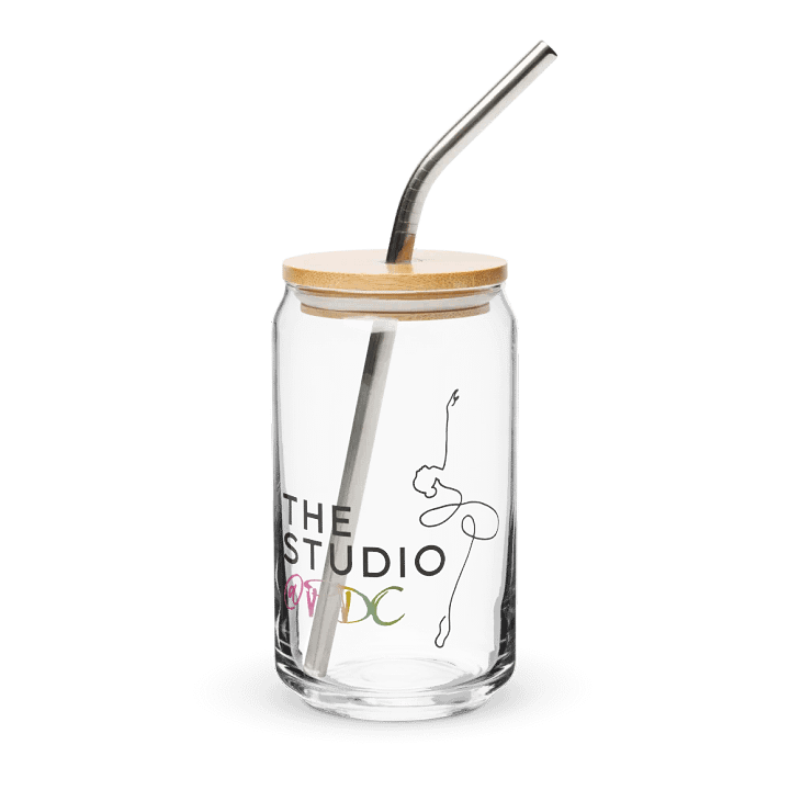 Can Shaped Glass with Lid and Straw | Studio Logo product image (1)