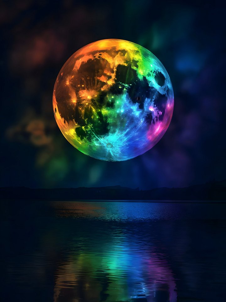Rainbow Moon Poster – Cosmic Spiritual Celestial Wall Art product image (1)