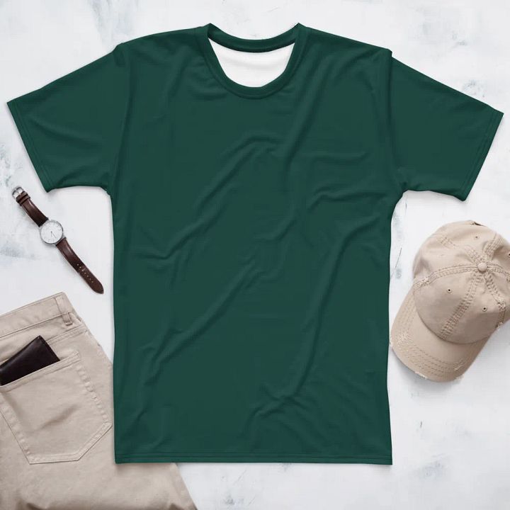 Plain Dark Green Soft Summer Men's Crewneck Polyester Heavyweight Premium T-Shirt by Treasure Pie product image (1)