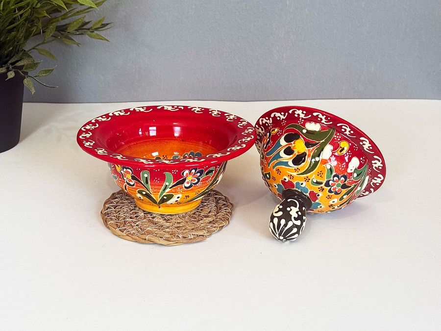 Ceramic sugar bowl (red) — handmade pottery, handmade ceramic, home decor, handmade gift, Turkish ceramic product image (3)